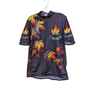 Sugoi Velotique Canada Cycling Jersey Adult Med Black All Over Maple Leaf Print